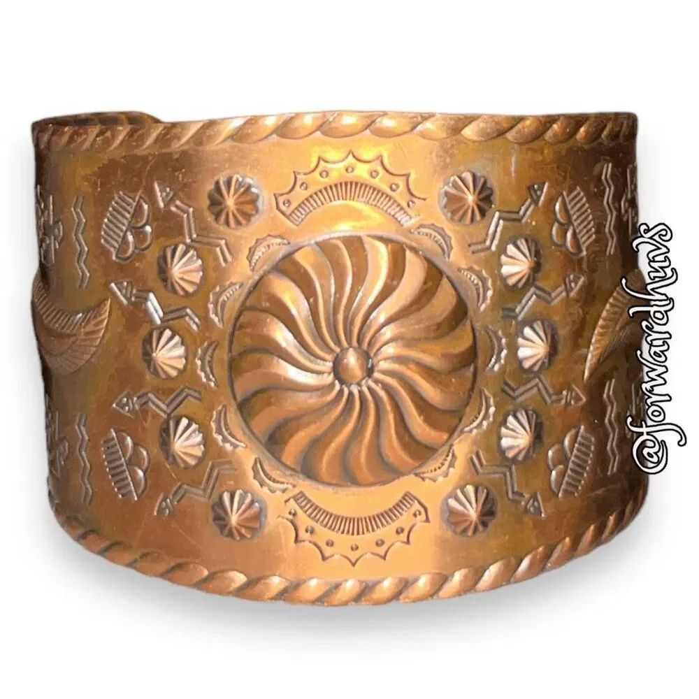 Hand Crafted Copper Native Style Etched Cuff Bracelet